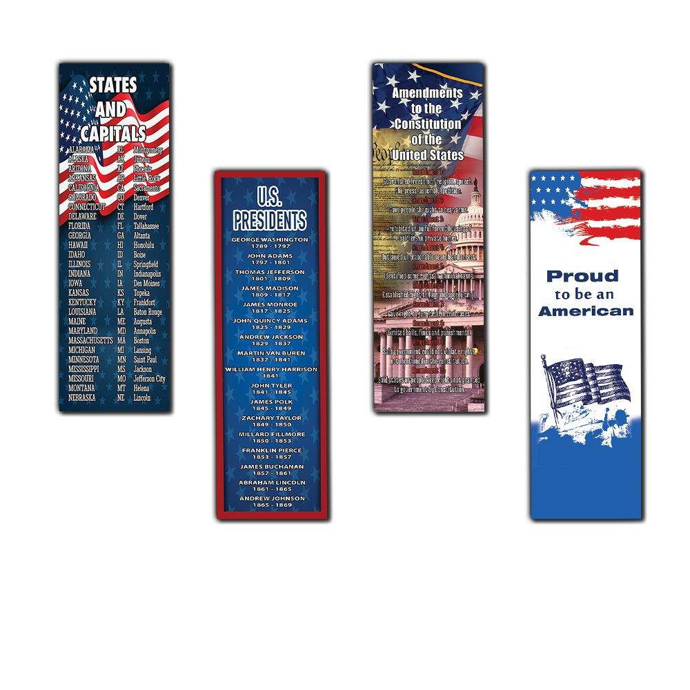 Patriotic Bookmarks Note Cards (60-Pack) - States and Capitals - US Presidents Updated - Proud to be an American - Pledge of Allegiance - Constitution Amendments - Page Markers 4th of July Gifts