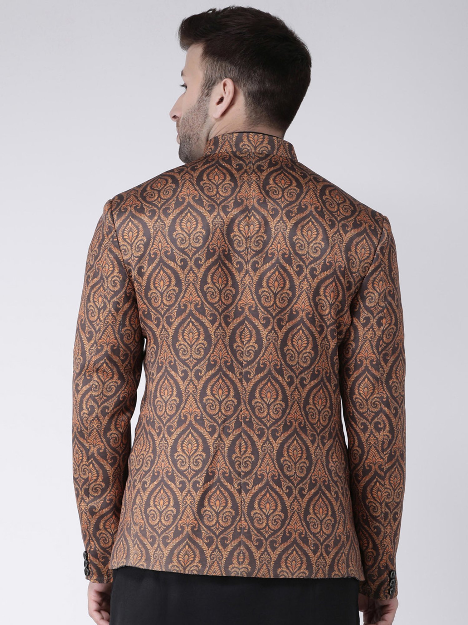 Hangup Plus Brown Regular Fit Printed Ethnic Blazer