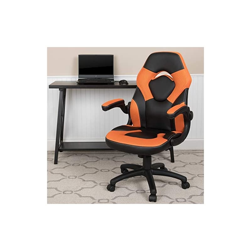 X10 Gaming Chair Racing Office Ergonomic Computer PC Adjustable Swivel Chair with Flip-up Arms, Orange/Black LeatherSoft