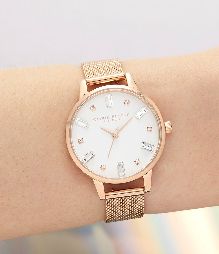 Olivia Burton Rose Gold Mesh Bejeweled Quartz Analog Watch