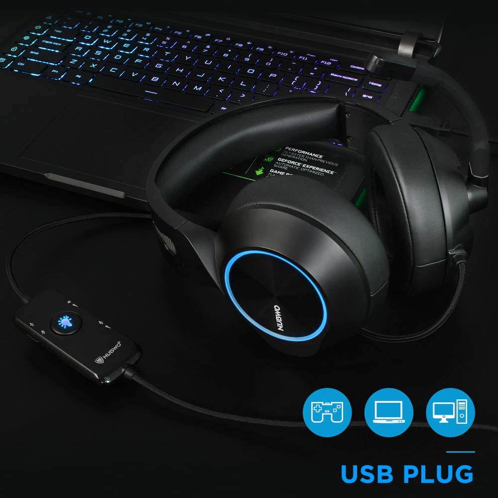 USB Gaming Headset with 7.1 Surround Sound Stereo, USB Headphones with Noise Canceling Mic & RGB Light, Compatible with PC, PS4 Console, Laptop