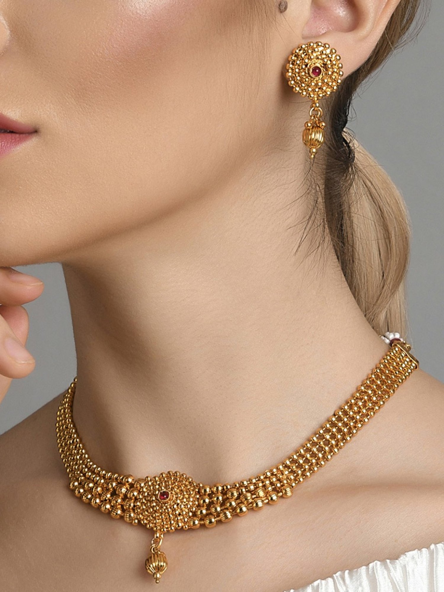 Fida Handmade Ethnic Temple Golden Jewellery Set