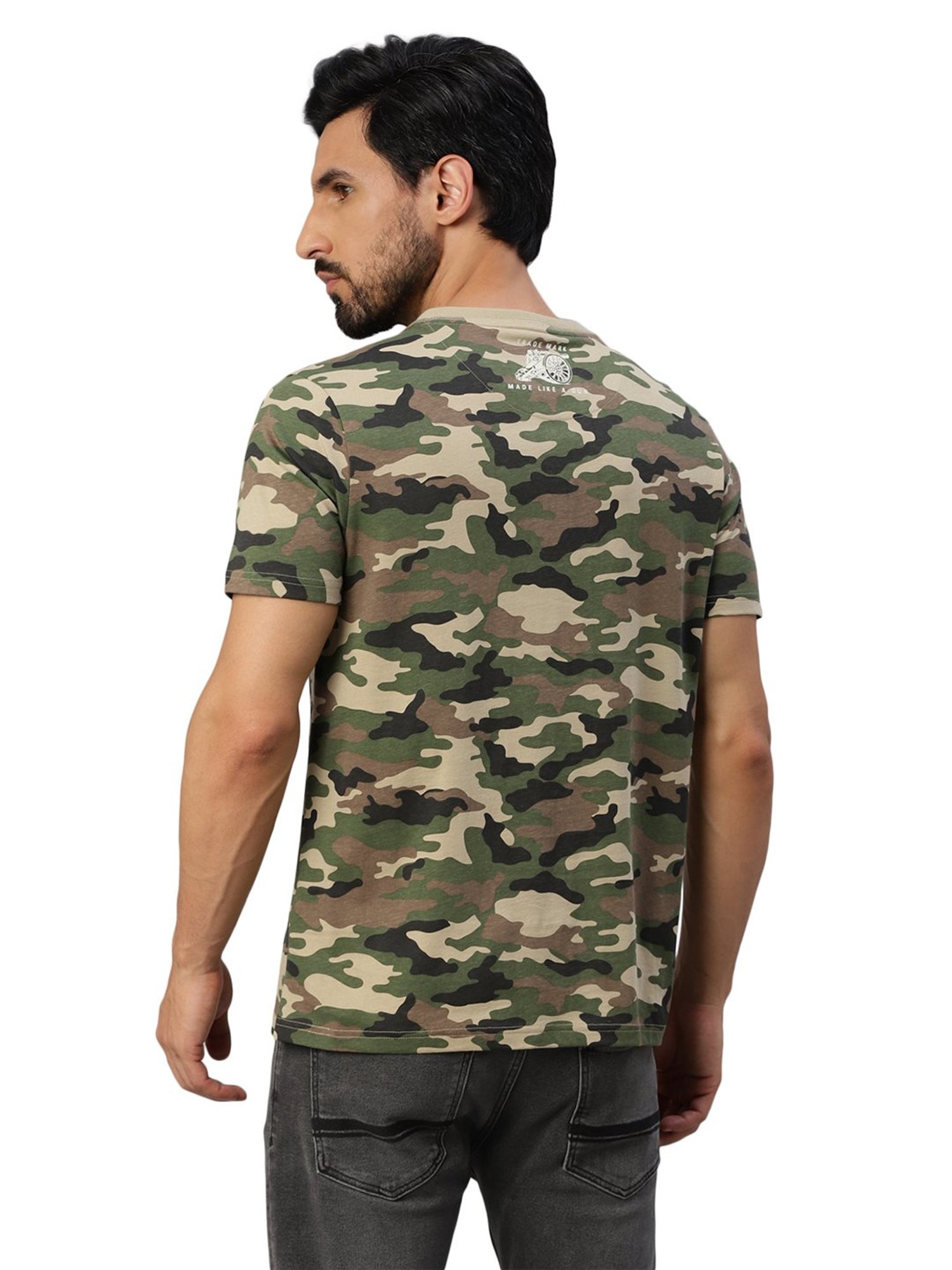 Royal Enfield MLG Urban Olive Regular Fit Camo Print Henley T-Shirt