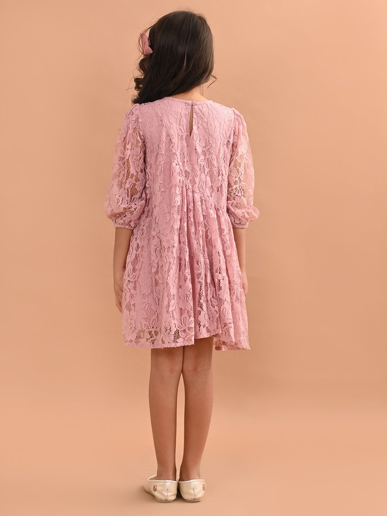 LilPicks Kids Pink Lace Asymmetric Dress