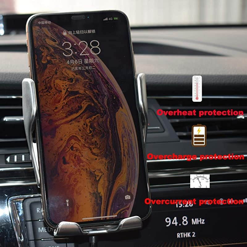 Smart Sensor Wireless Car Charger Mount, Automatic Clamping QC/QI 10W Fast Charging Car Charger Holder Compatible with iPhone 11/Xs/Xs Max/XR/X,Samsung Note 9/S9/ S9+/S8 etc (Gold)
