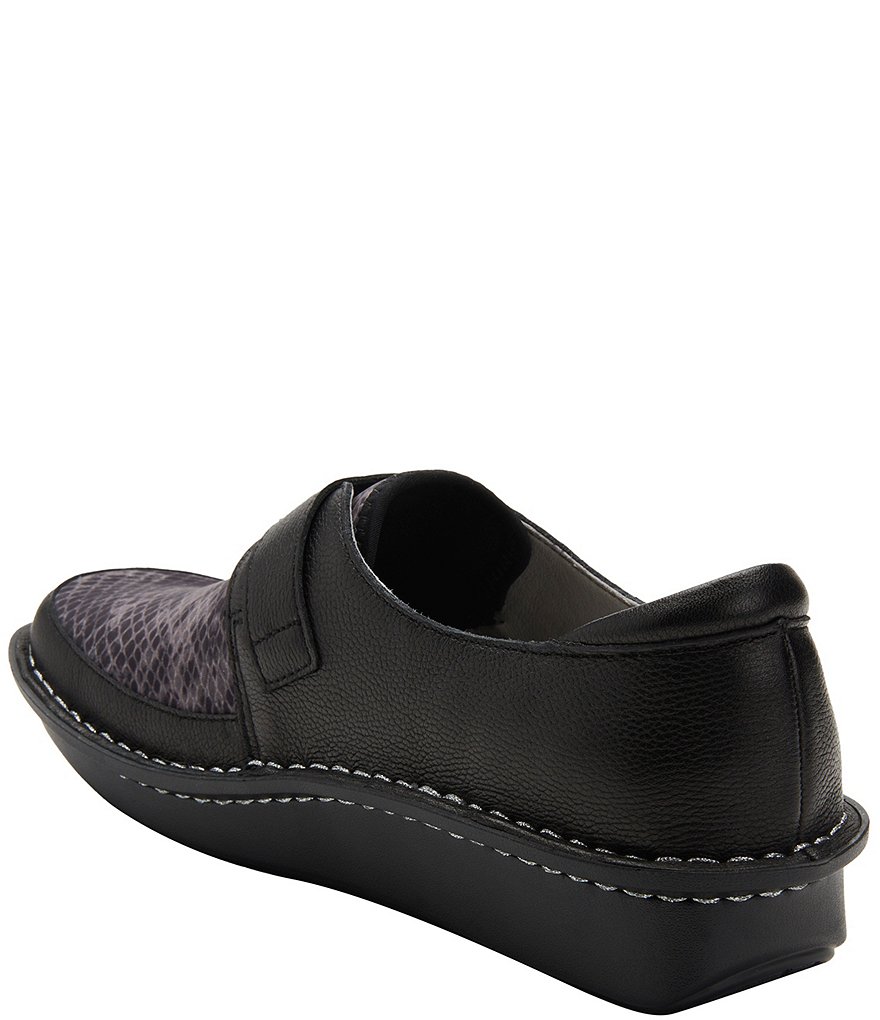 Alegria Brenna Snake Print Leather Monk Strap Slip Ons