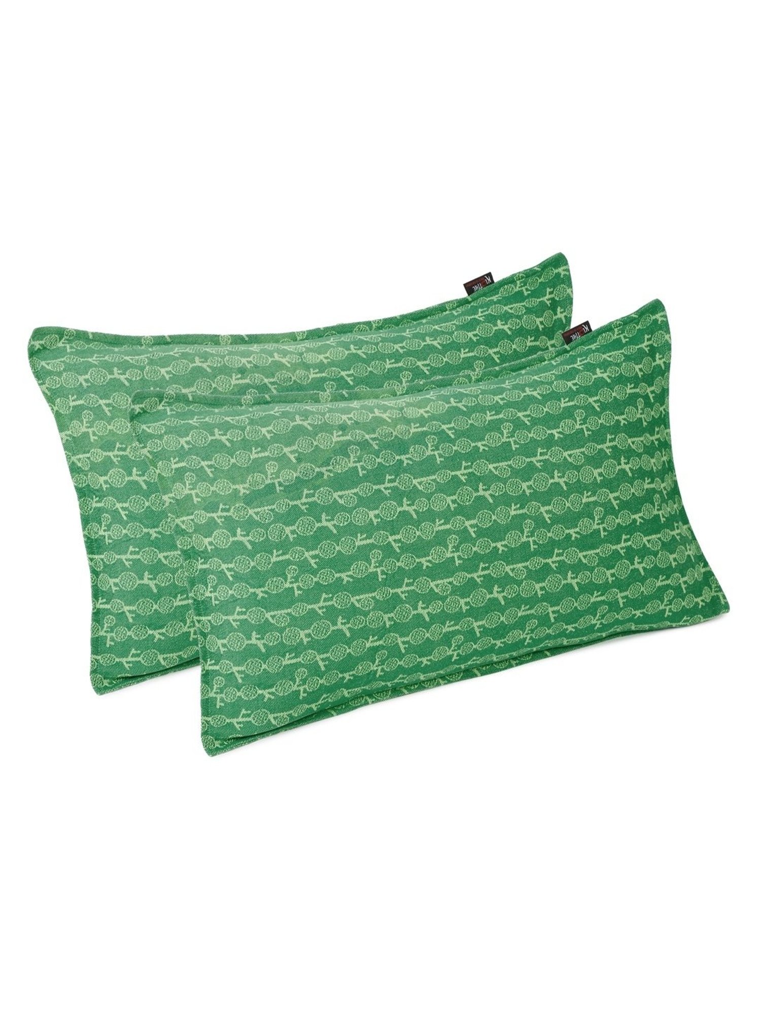 Stoa Paris White & Aqua Cotton 200 TC Pillow Cover - Set of 1