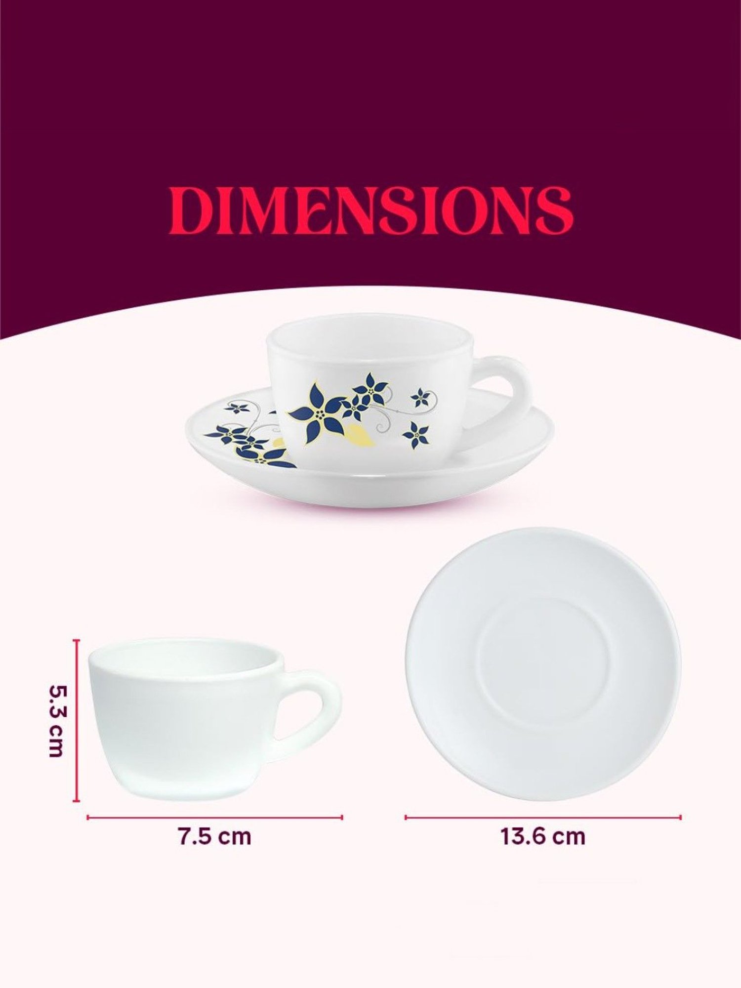 Larah by Borosil Multicolor Ceramic Opalware Cup and Saucer Set of 12 140ml