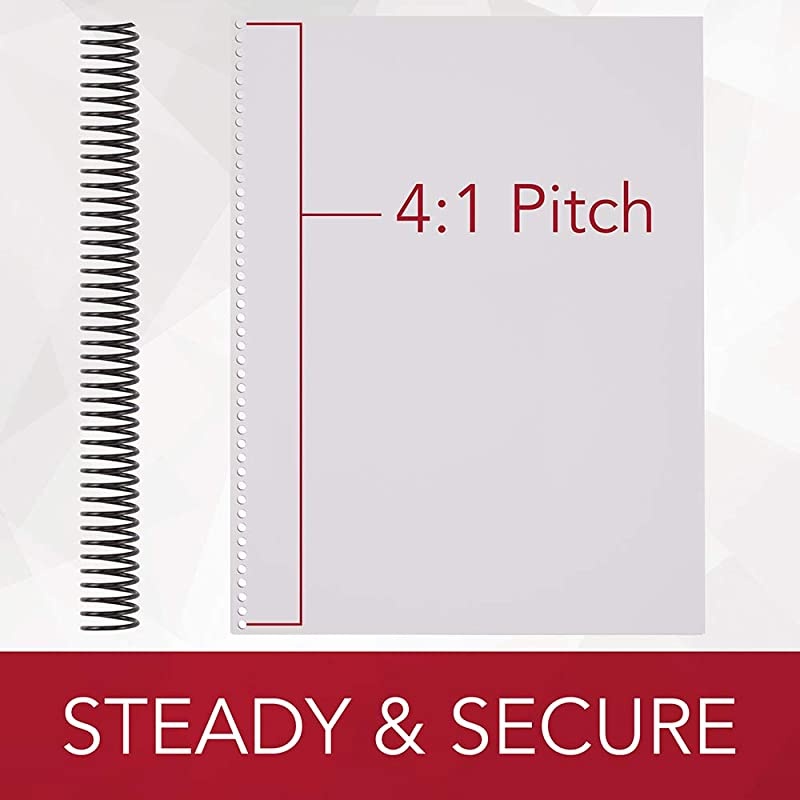 Binding Spines/Spirals/Coils, 18mm, 140 Sheet Capacity, 4:1 Pitch, Color Coil, Black, 100 Pack (9665080)