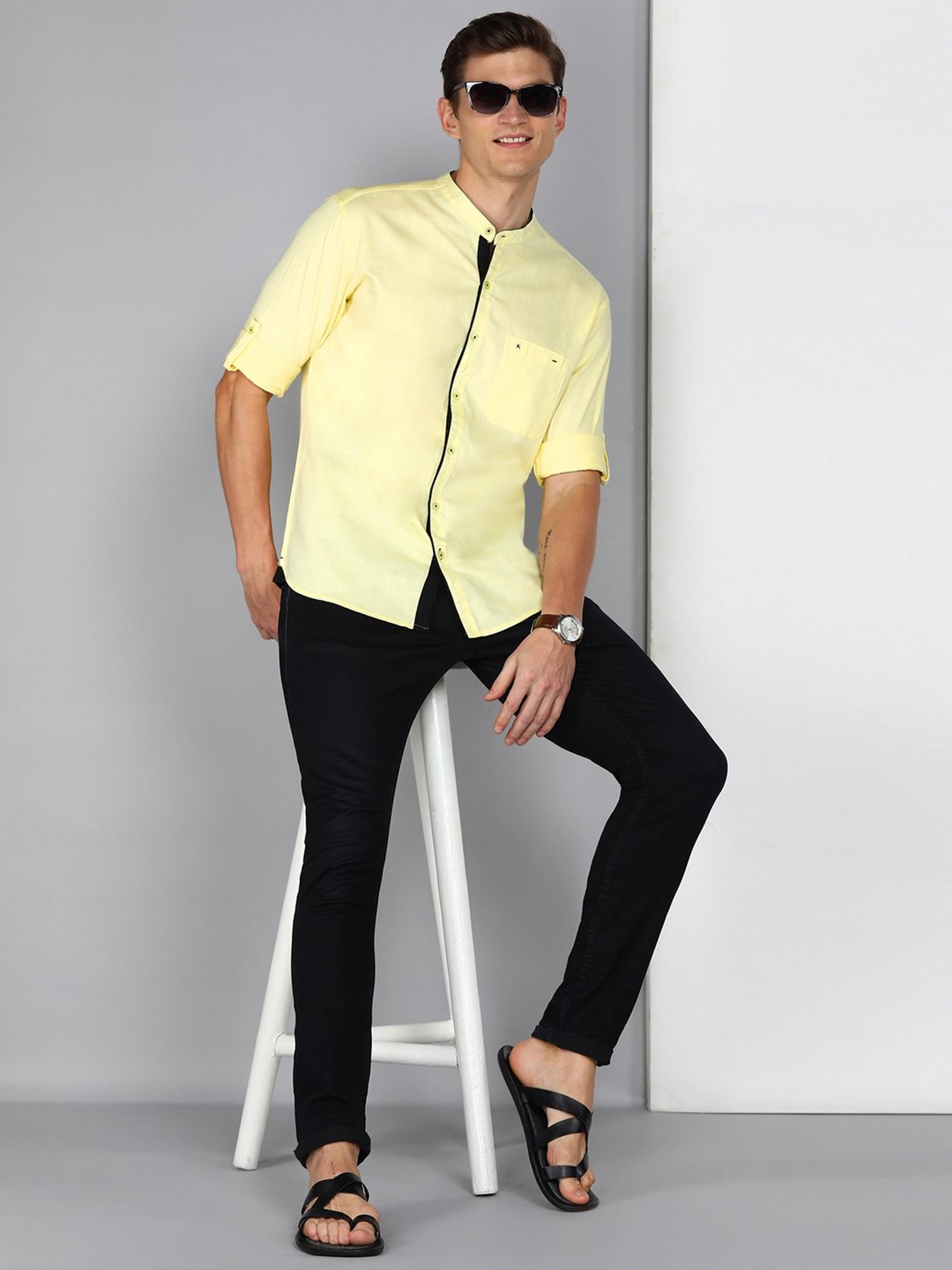 Kuons Avenue Lime Yellow Slim Fit Shirt