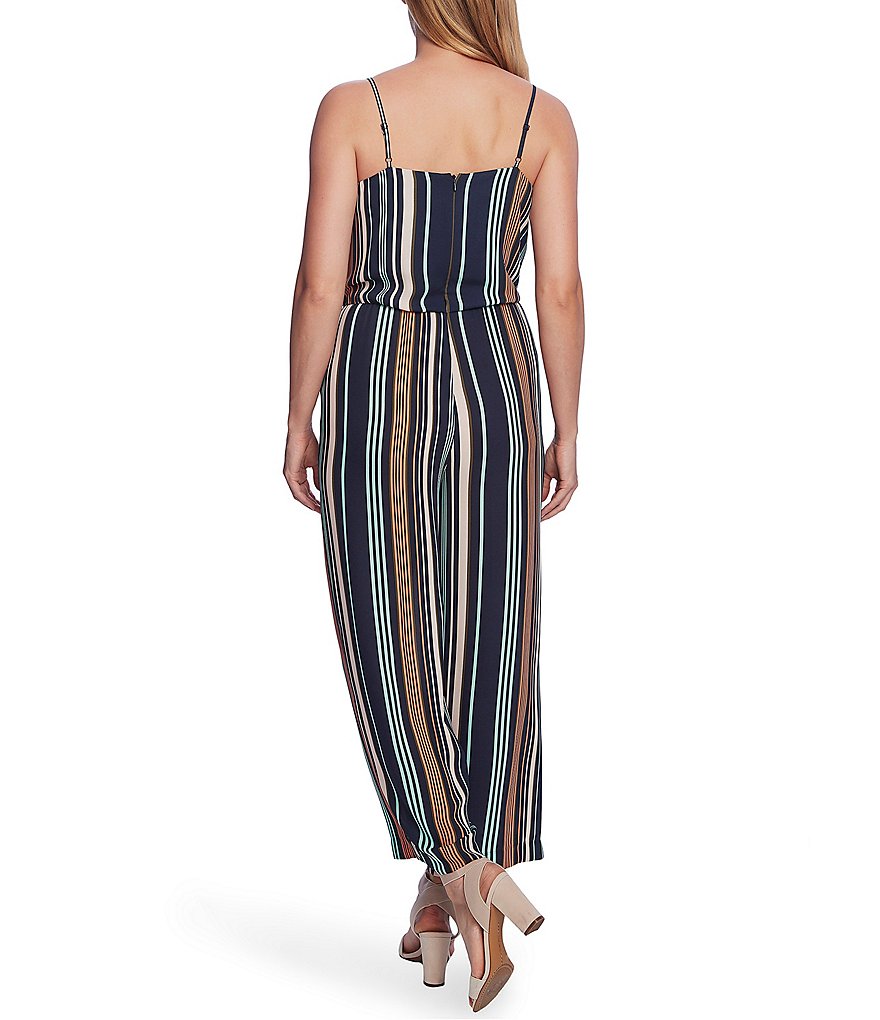 Vince Camuto Petite Size Southwestern Stripe Tie Front Square Neck Sleeveless Jumpsuit