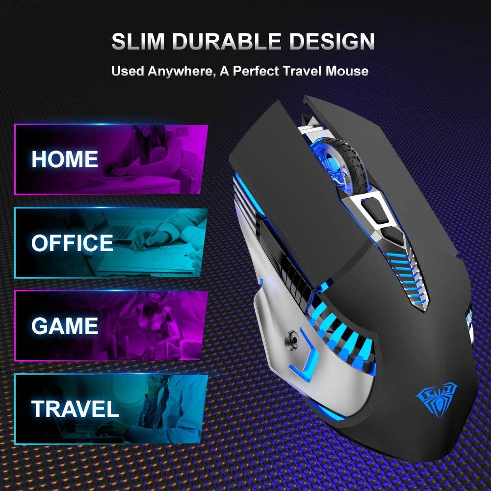 Bluetooth Wireless Gaming Mouse with 3 Modes (BT5.0, BT3.0 and 2.4G), USB Rechargeable Optical Mouse for Laptop PC Desktop