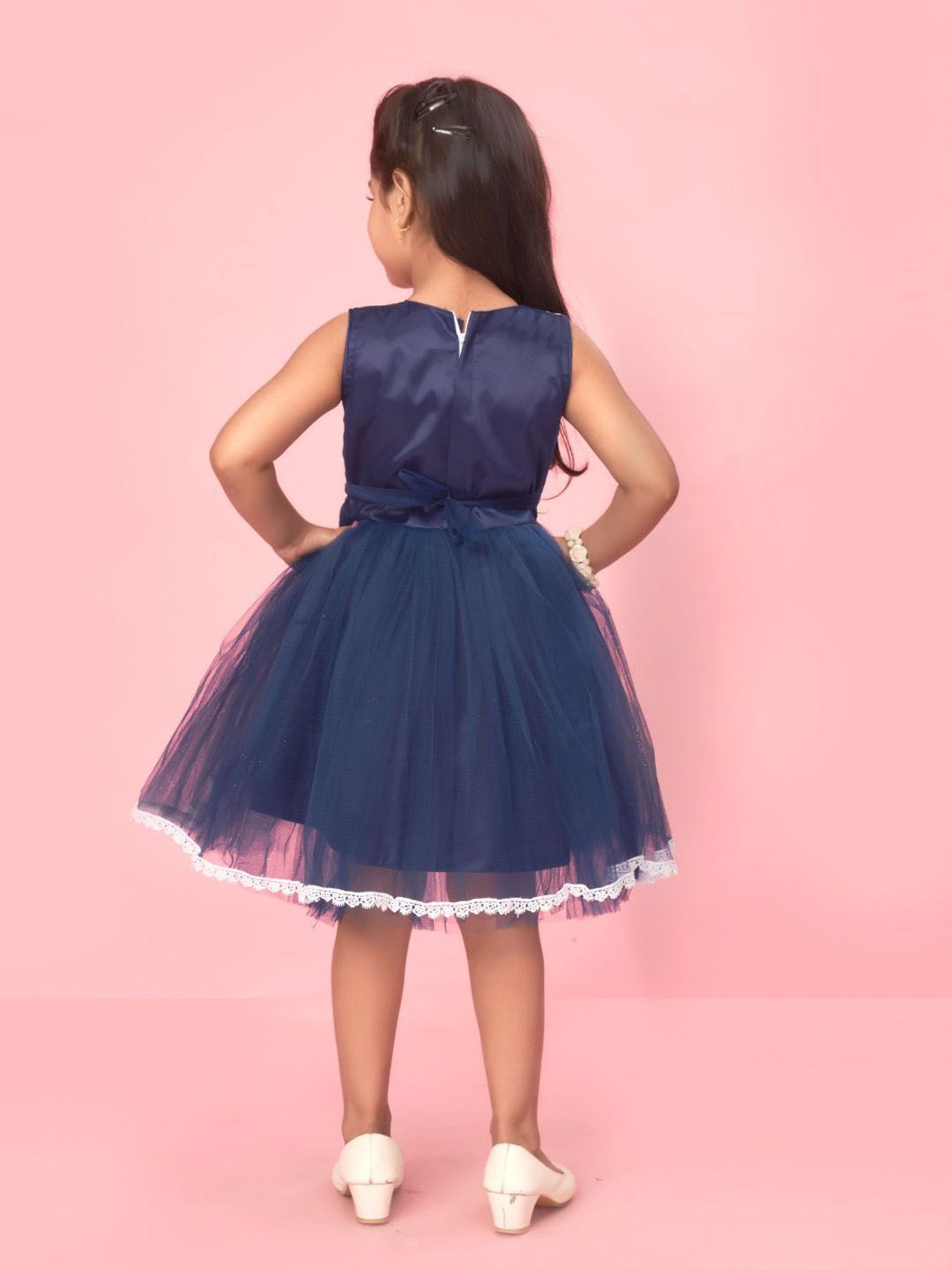 Aarika Kids White & Navy Applique Frock