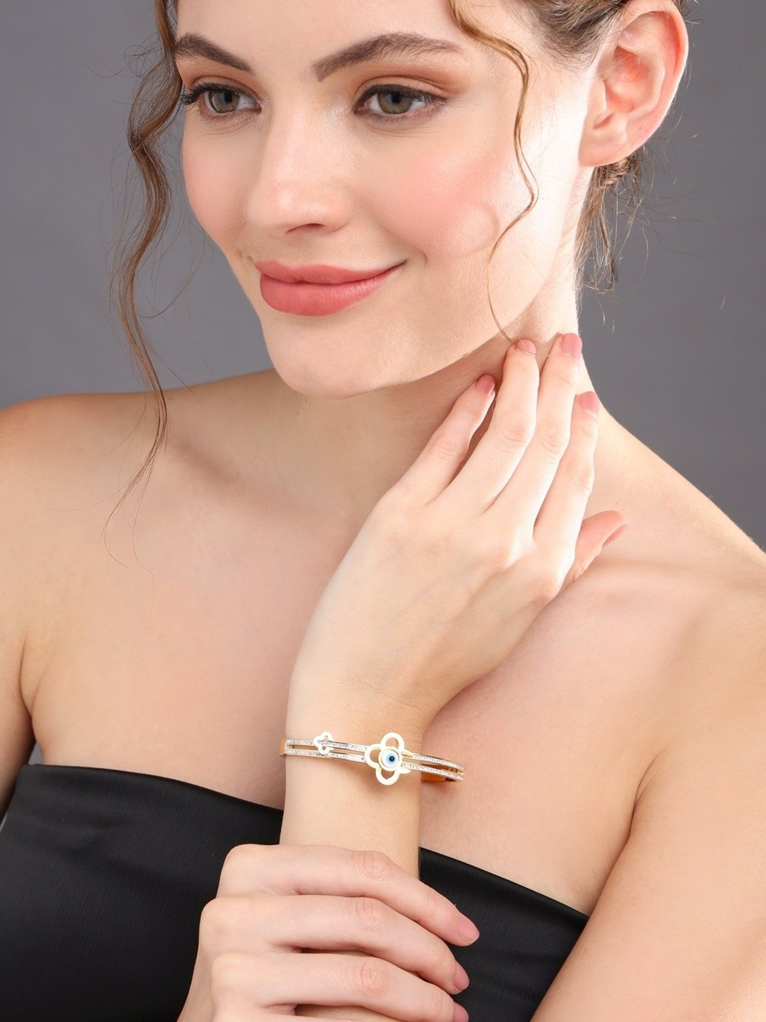 Prita by Priyaasi Floral Evil Eye Studded Gold-Plated Bracelet