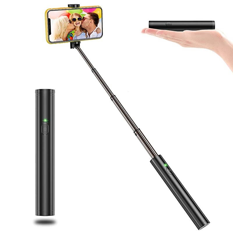 Selfie Stick Bluetooth, Lightweight Aluminum All in One Extendable Selfie Sticks Compact Design, Compatible with iPhone 12 Pro Max/12 Pro/12/11 Pro Max/11 Pro/11/XS Max, Galaxy S20, More