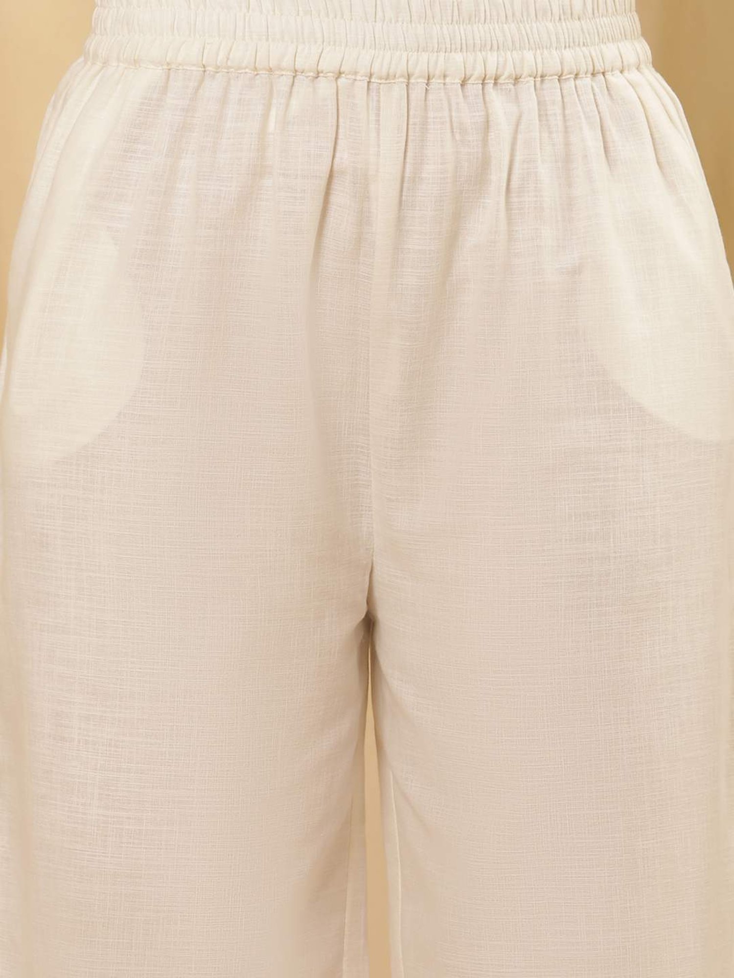 W Yellow & White Cotton Embroidered Kurta Palazzo Set With Dupatta