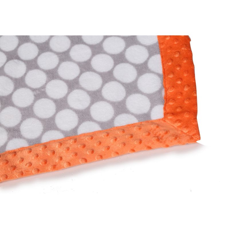 Bacati - Grey Dots with Solid Border Blanket (Grey Dots/Orange Border)