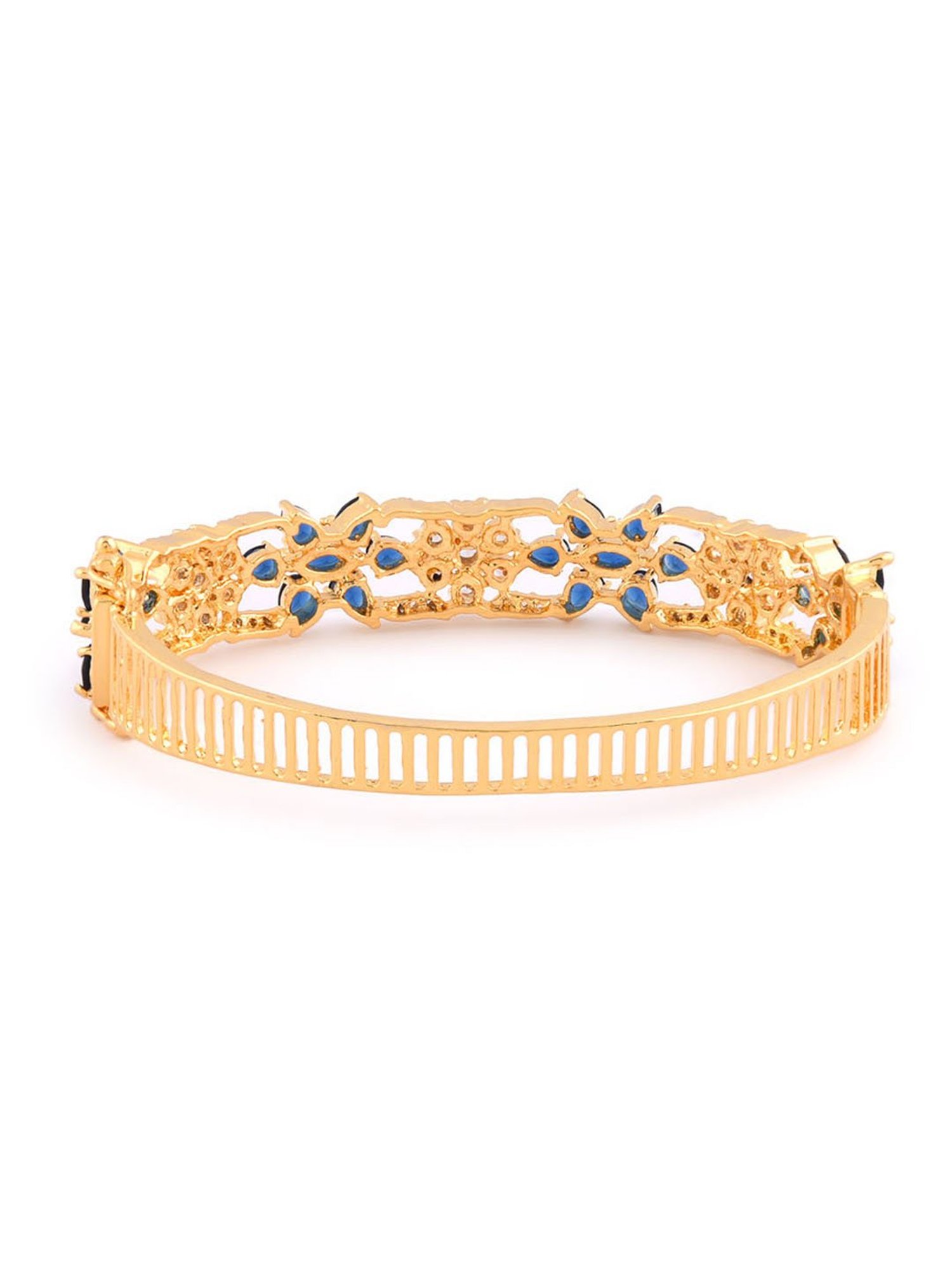 Fida American Diamond Sapphire Gold-Plated Floral Bangle for Women