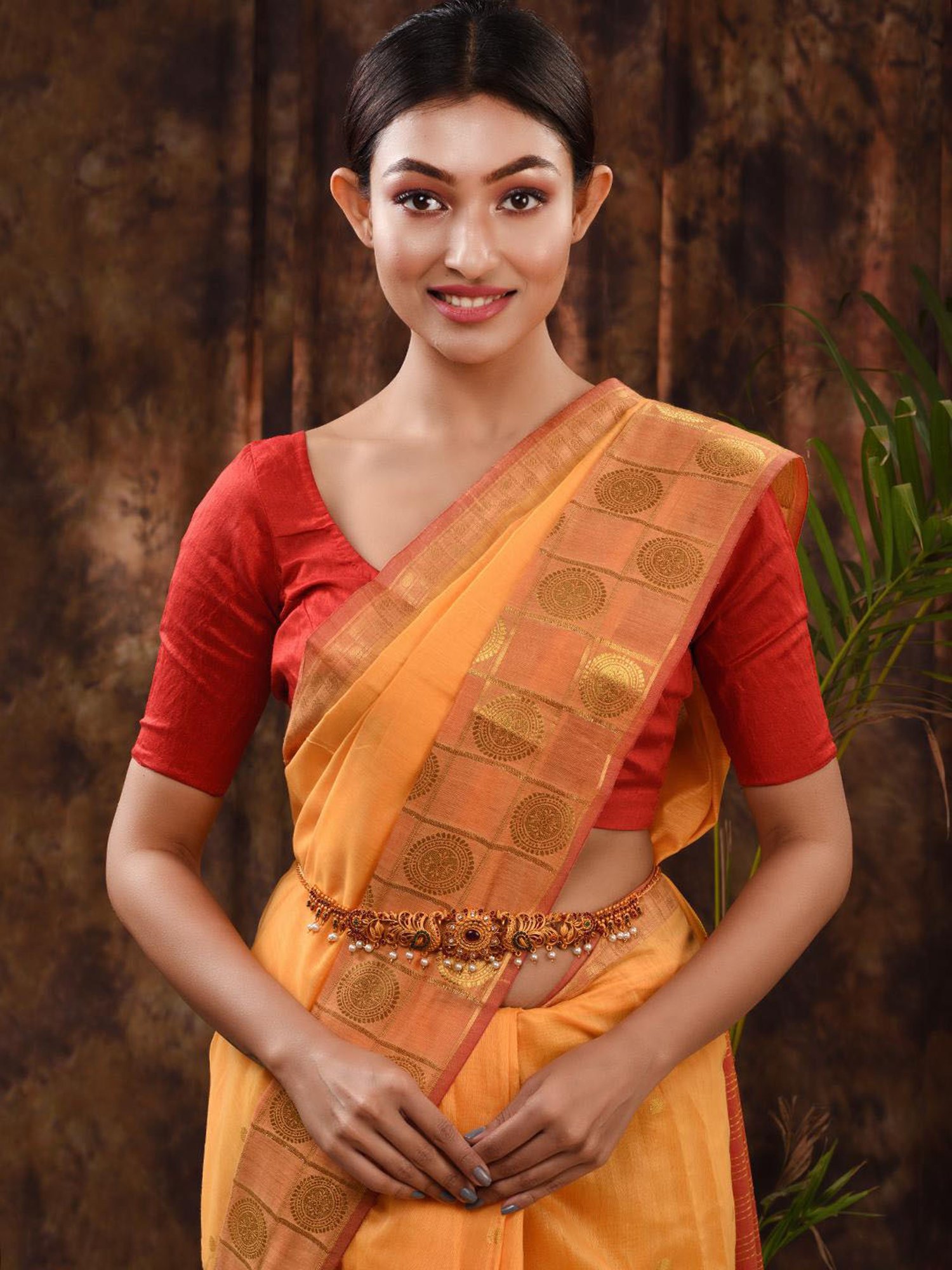 Saraf Rs Jewellery Gold Plated Kemp Stone Studded Pearl Beaded Peaacock Design Hip Belt Kamarbandh