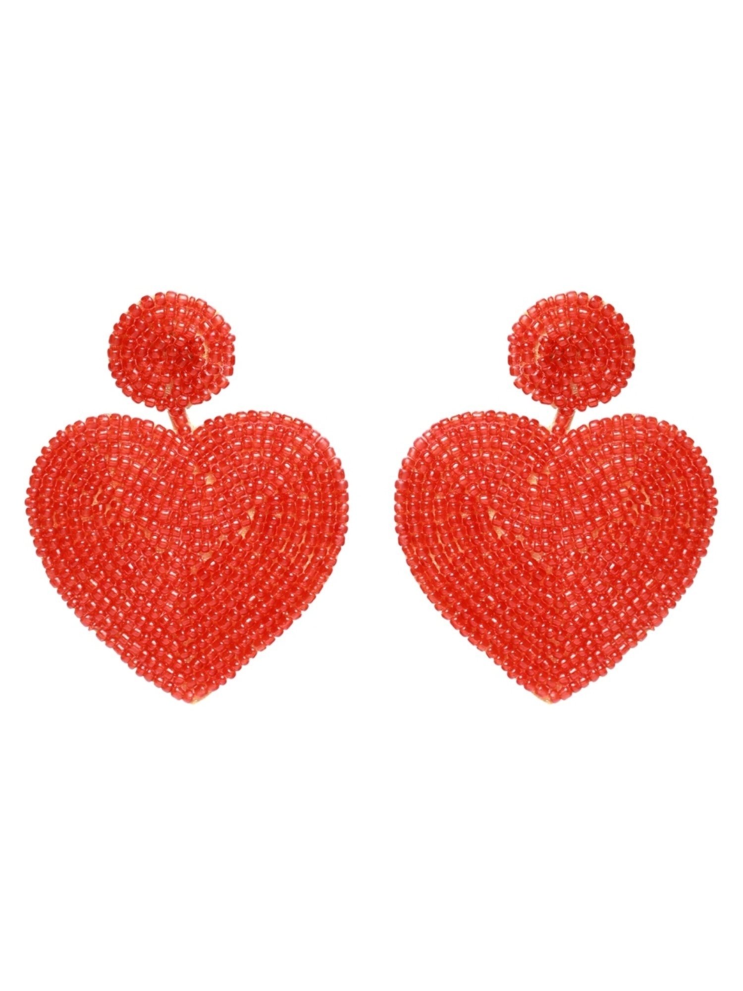 Aatmana Handwoven Beads & Red Heart Shaped Dangler Earrings for Women