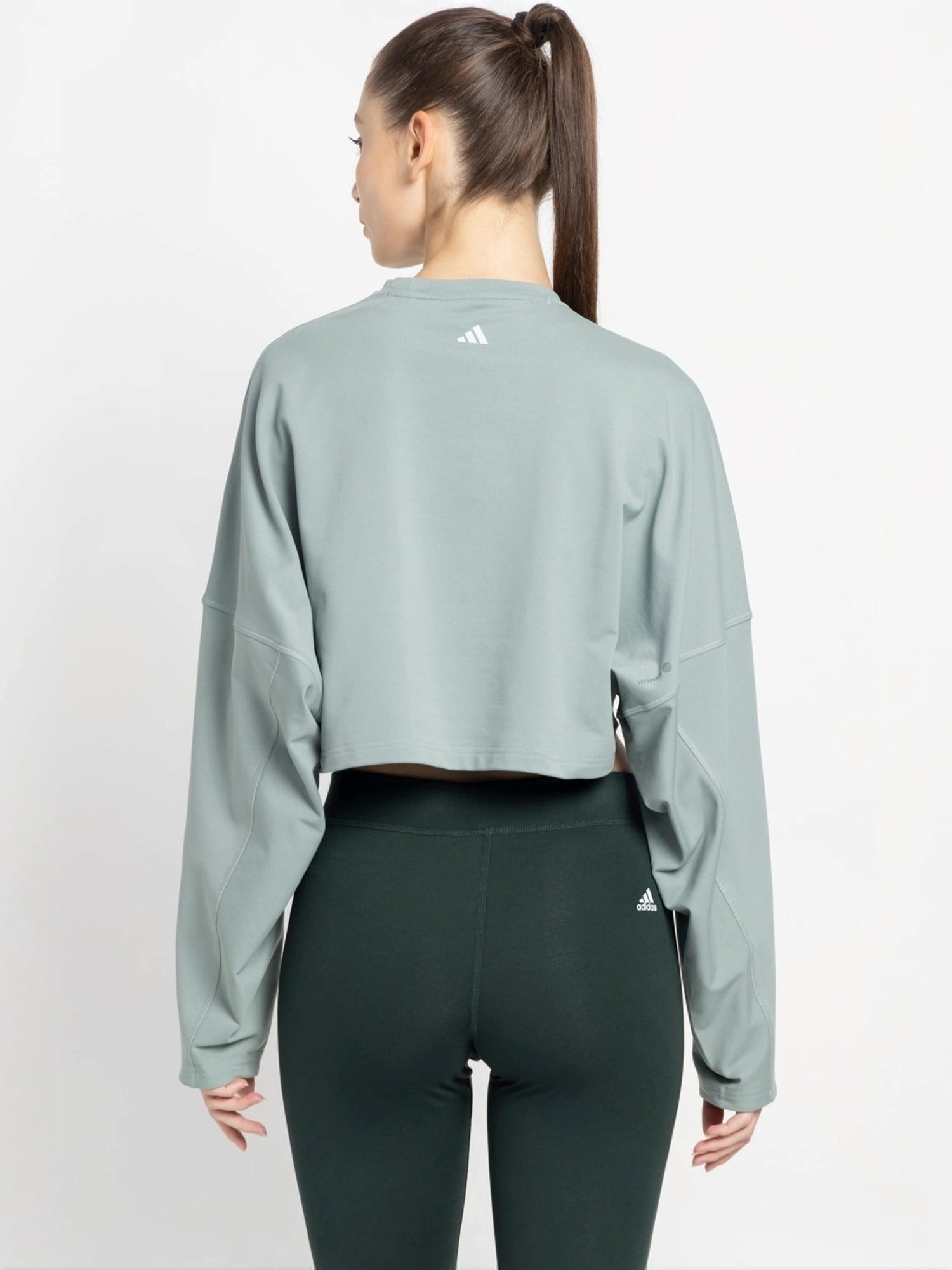 ADIDAS Green Plain Sports Cropped Sweatshirt