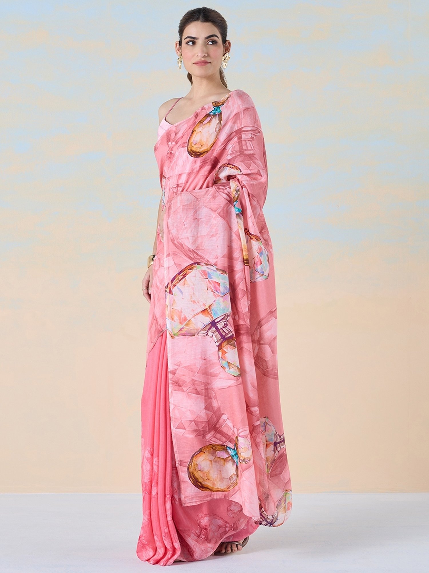 navyasa by liva Pink Printed Saree With Unstitched Blouse