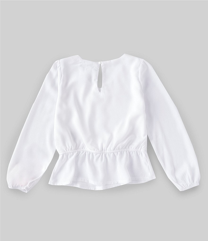 I.N. Girl Big Girls 7-16 Puff-Sleeve Button-Front Elastic Waist Ruffle Hem Top
