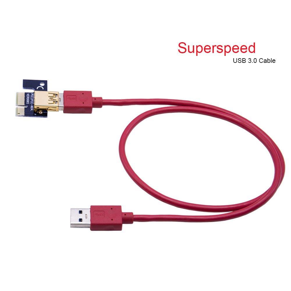Mailiya 6-Pack PCIe Dual Chip PCI-E 16x to 1x Powered Riser Adapter Card w/ 60cm USB 3.0 Extension Cable & 6 Pin PCI-E to SATA Power Cable - GPU Riser Adapter Extender Cable - Ethereum Mining ETH