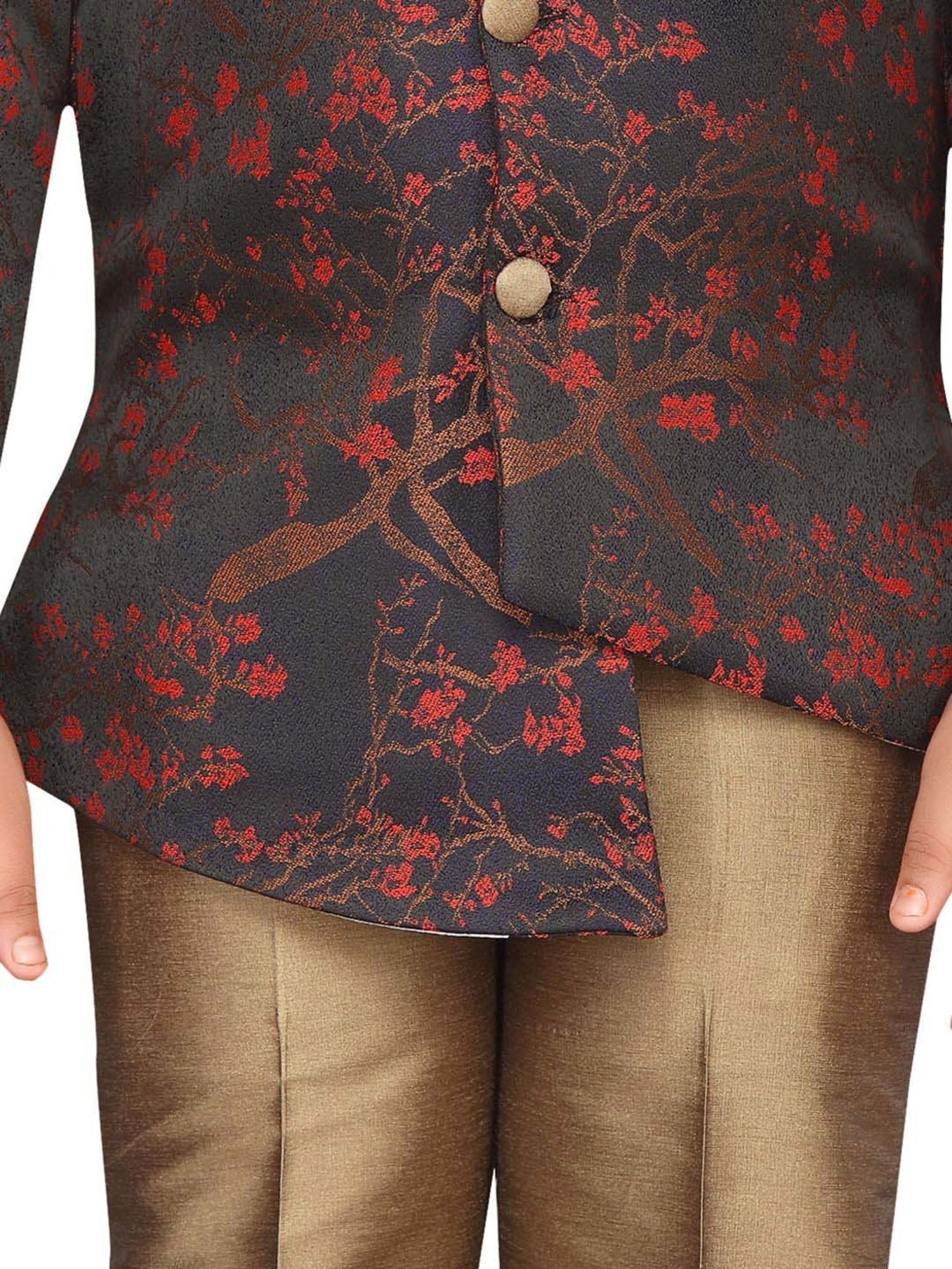 Fourfolds Boys Blue & White Solid Full Sleeves Suit Set