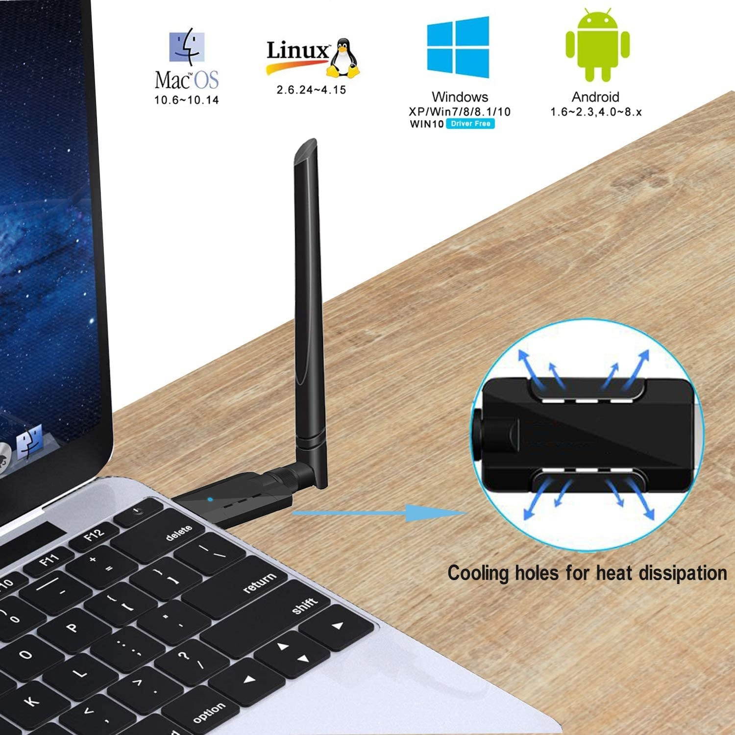 GemCoo USB WiFi Adapter 1200Mbps USB 3.0 Wireless WiFi Dongle 2.4G/5.8G 802.11ac Network Adapter with 5dBi High Gain Antenna for Windows XP/Vista/7/8/8.1/10 Linux 2.6 or Above Mac OS X 10.6-10.15