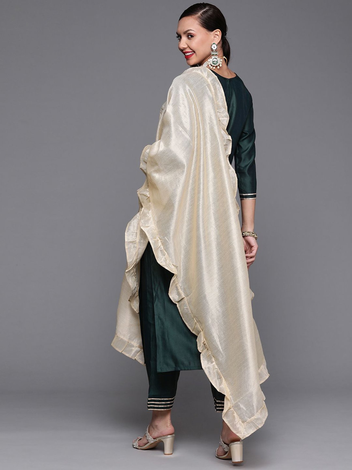 Indo Era Green Embroidered Kurta Pant Set With Dupatta