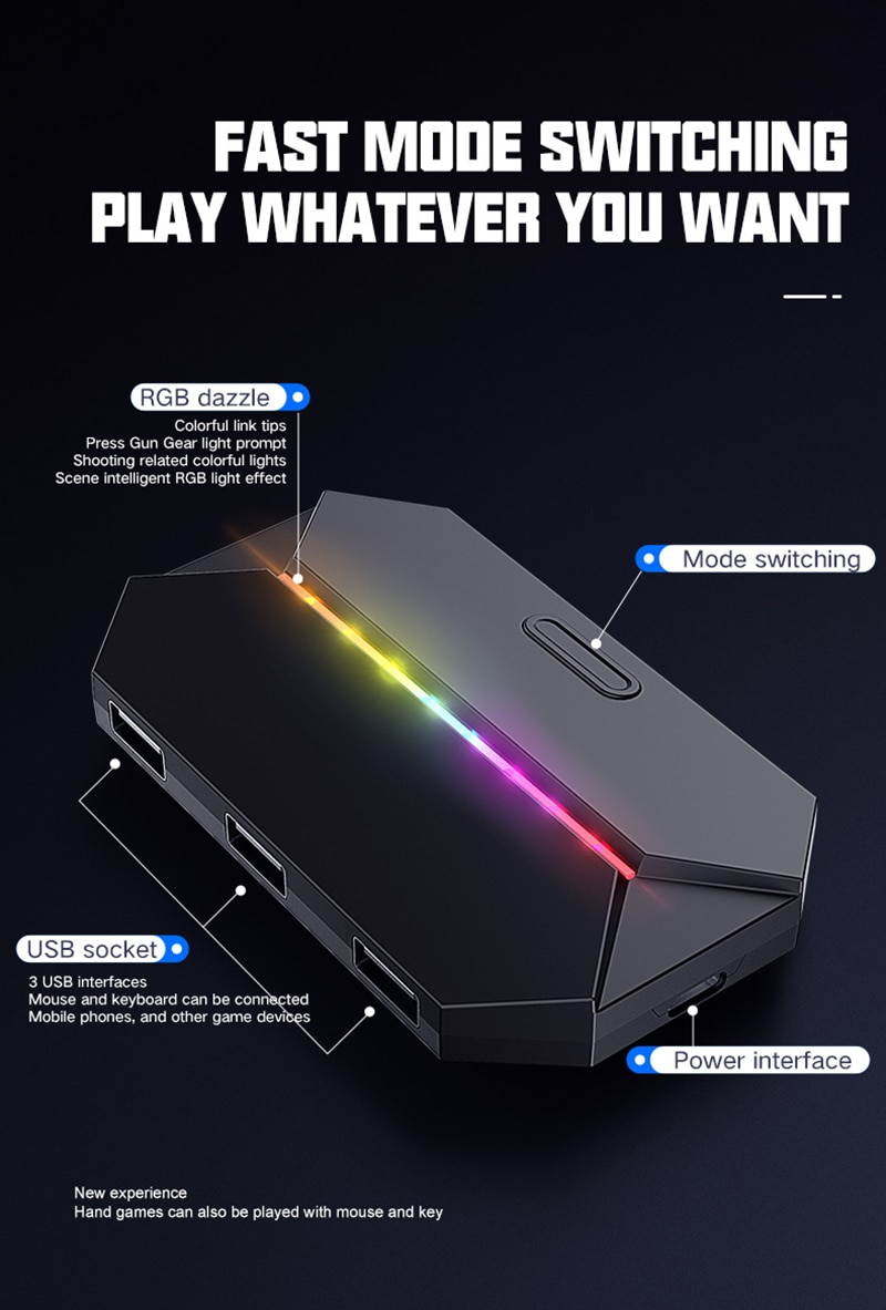 PUBG Controller Gaming Keyboard Mouse RGB Converte Android PUBG Mobile Gamepad USB Adapter For IPad For PS4 For XBox