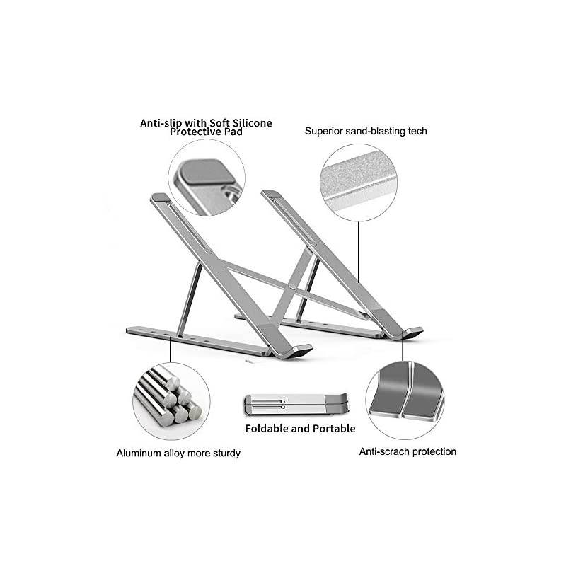Adjustable Laptop Stand Portable, Adjustable Laptop Stand for Desk Laptop Riser Holder Foldable, Improved Aluminum Alloy Computer Stand for Laptop up to 17.3", Supports 55lbs, Rise Height 6"