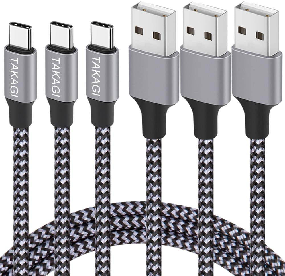 USB Type C Cable 3A Fast Charging, (3-Pack 6feet) USB-A to USB-C Nylon Braided Data Sync Transfer Cord Compatible with Galaxy S10 S10E S9 S8 S20 Plus, Note 10 9 8 and Other USB C Charger