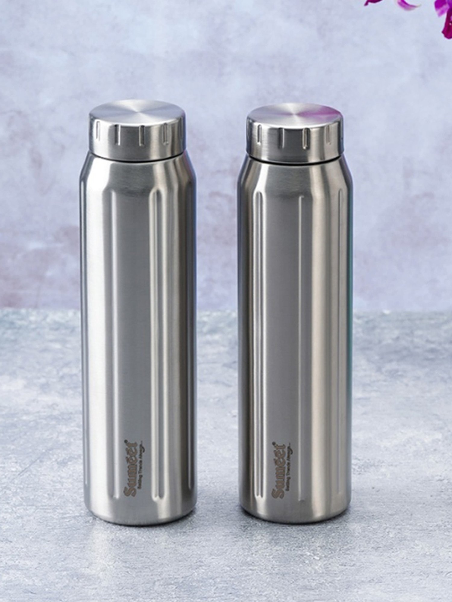 Sumeet Spark-Aqua Stainless Steel Leak Proof  Water Bottle  |900ml |Pack of 2| Silver