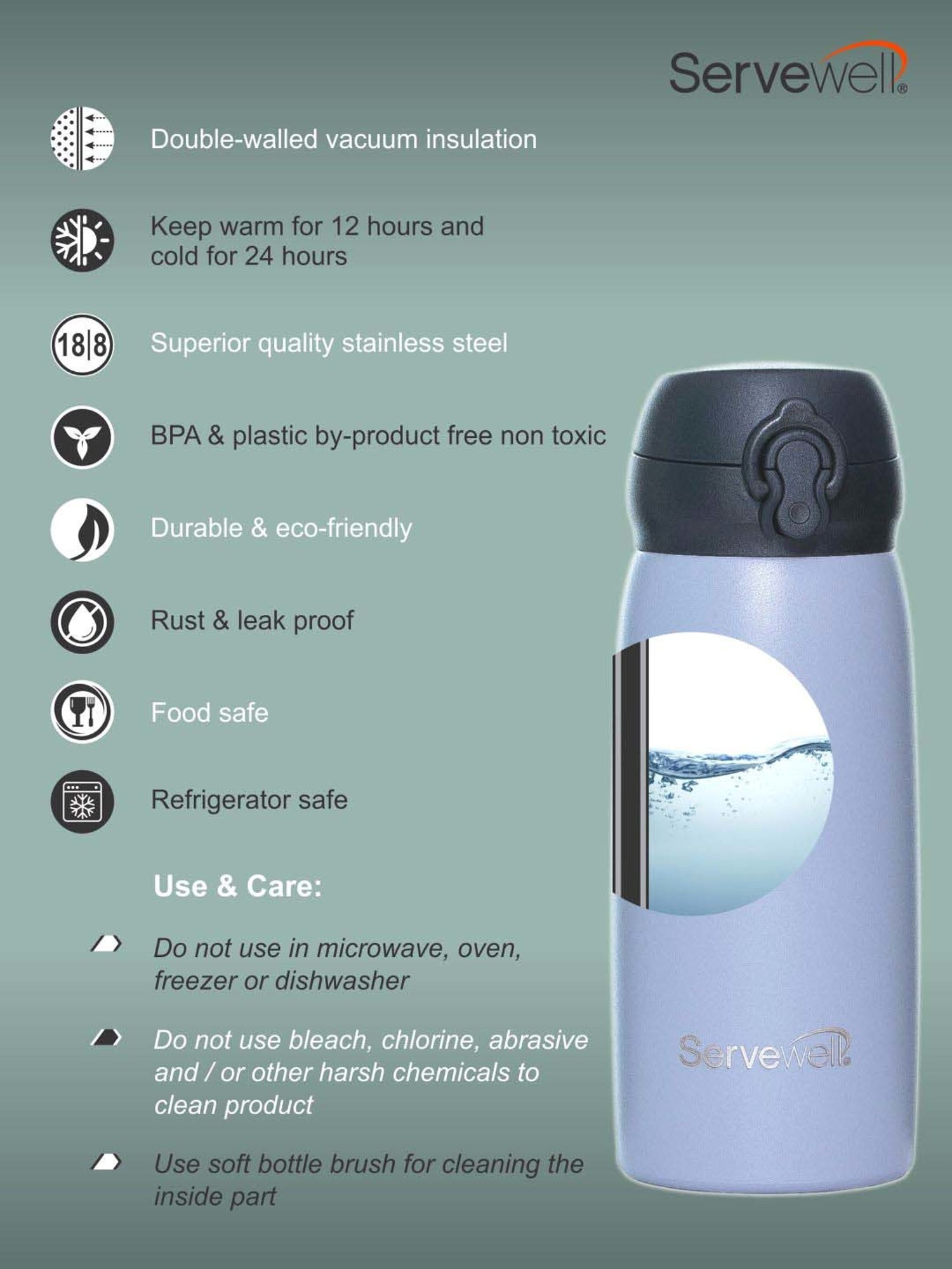 Servewell Dolphin Grey Steel Pride Vacuum Bottle (0.415 L)