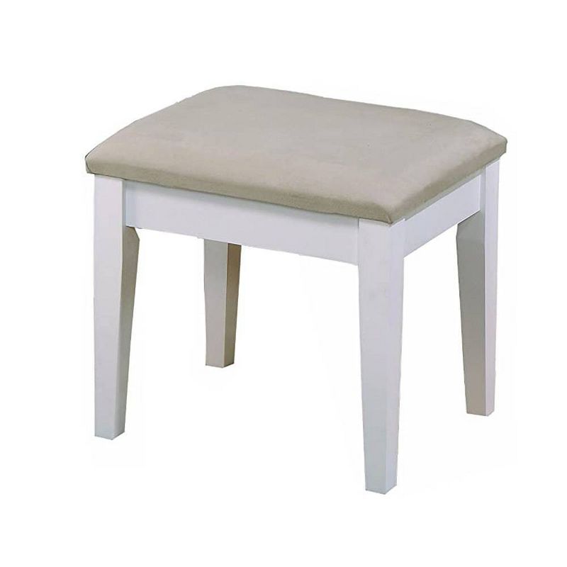 Wood and Fabric Vanity Set with Tilting Vertical Mirror Beige/White - Benzara