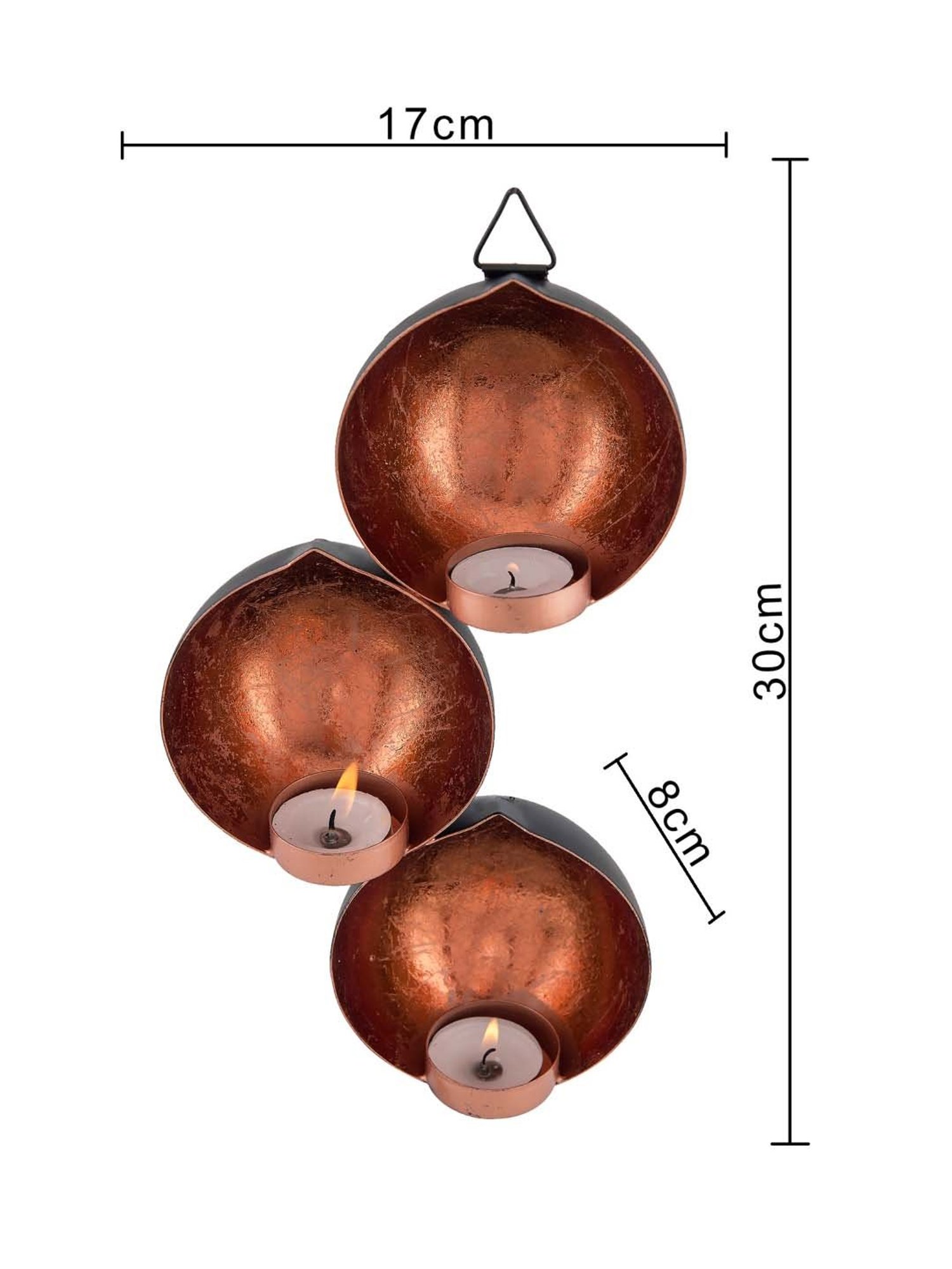 Homesake 'Diwali' Brown Metal Hanging Candle Holder - Set of 3