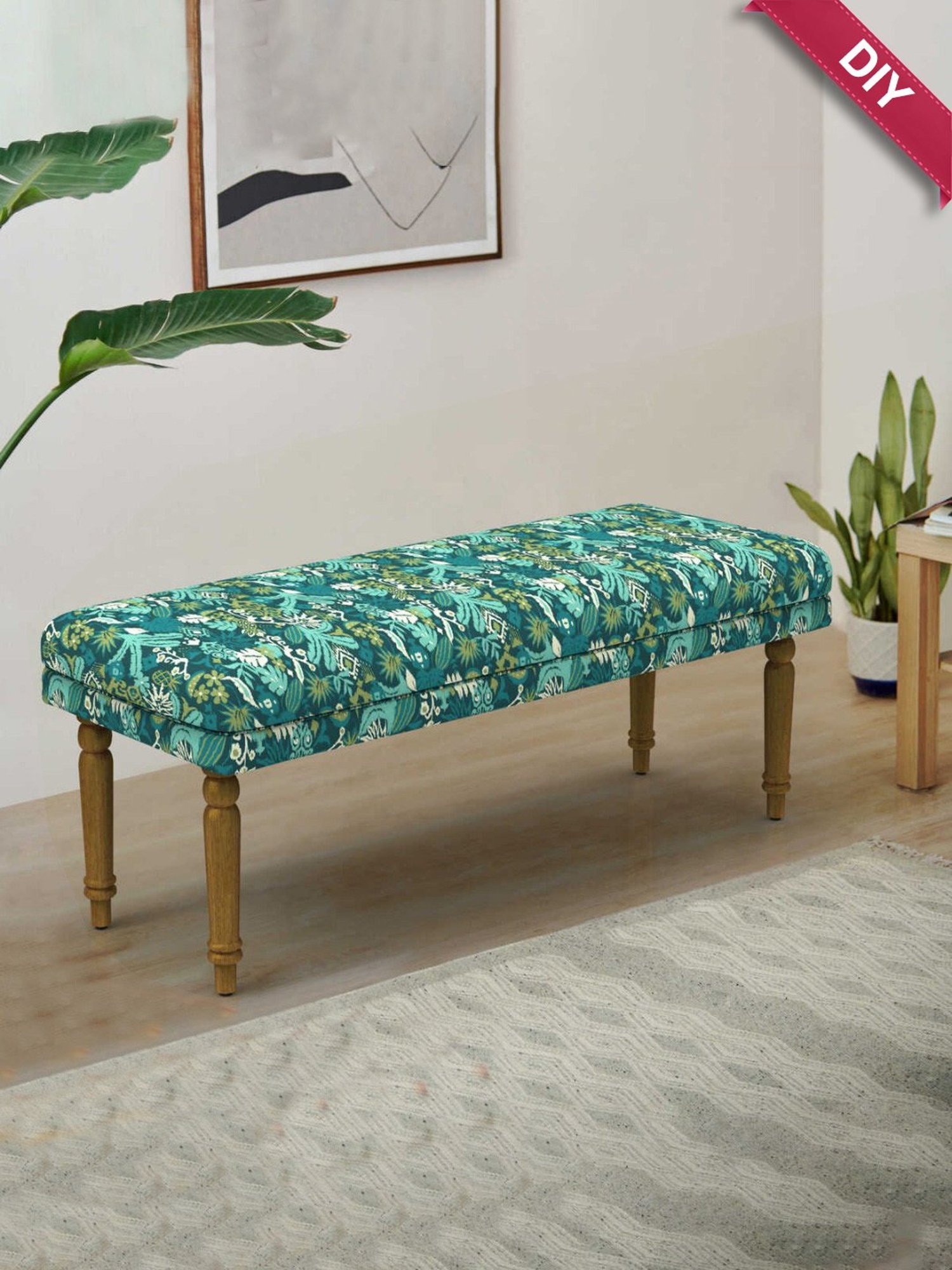 Chumbak Nawaab Tropical Ikat Green Sheesham Wood Bench