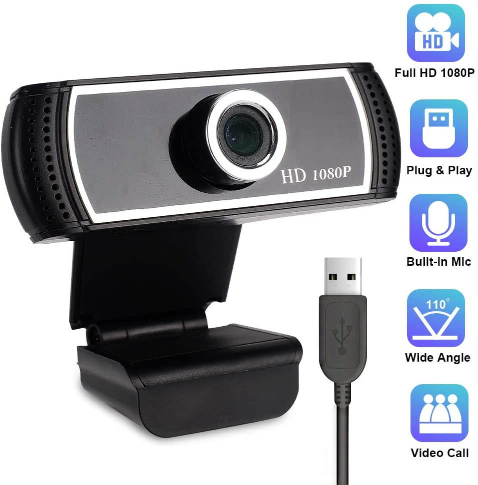 HD Webcam 1080p with Microphone, Plug and Play USB Web Camera with Facial-Enhancement for Streaming, Video Conferencing and Recording, Compatible with Desktop, Computer, PC and Laptop