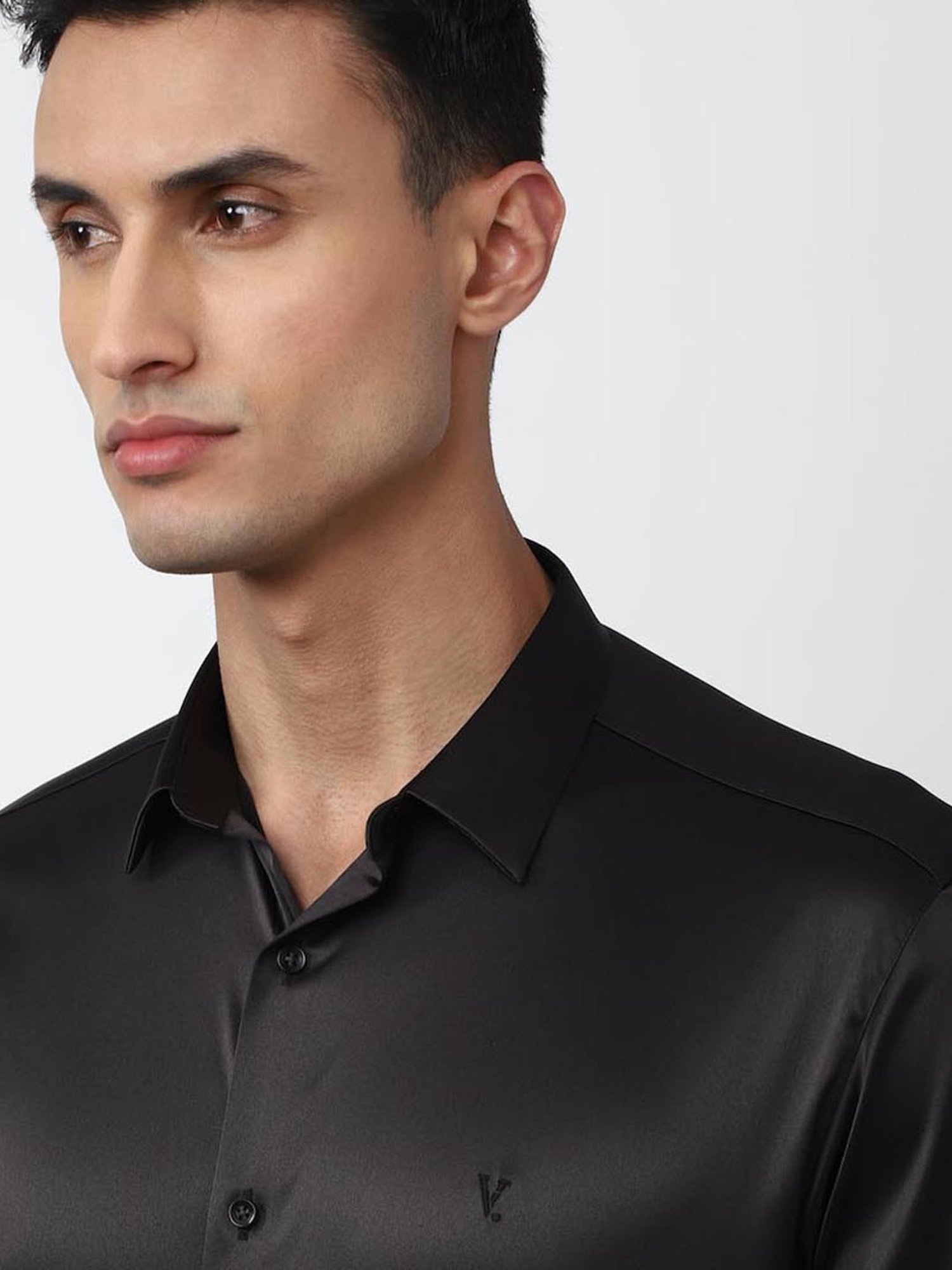 V Dot Black Slim Fit Shirt