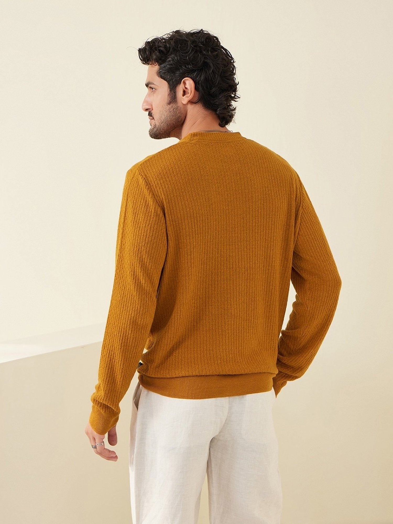 Andamen Mustard Regular Fit Structure Pullover