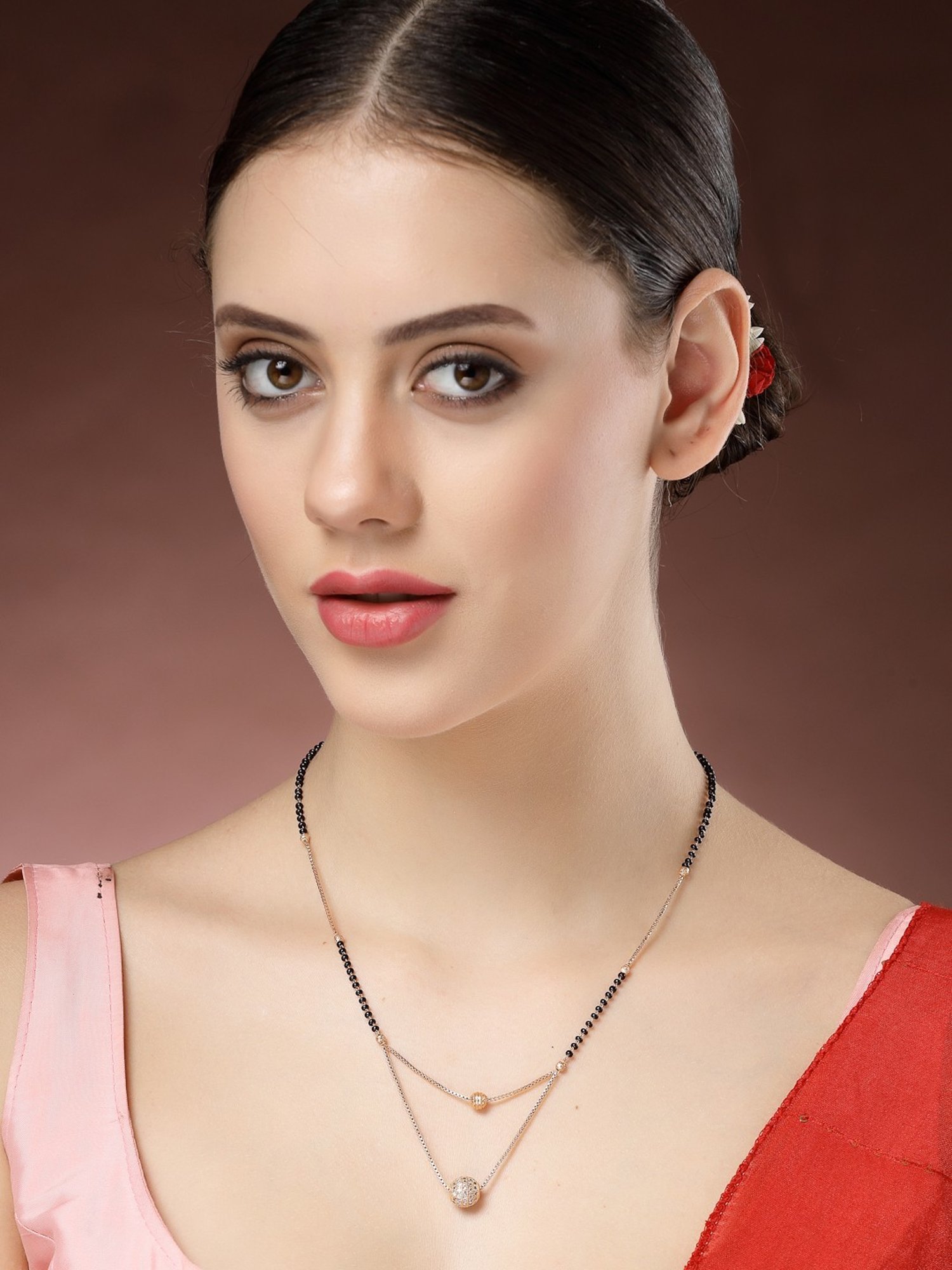 Abdesigns Gold-Plated American Diamond & Black Beaded Mangalsutra