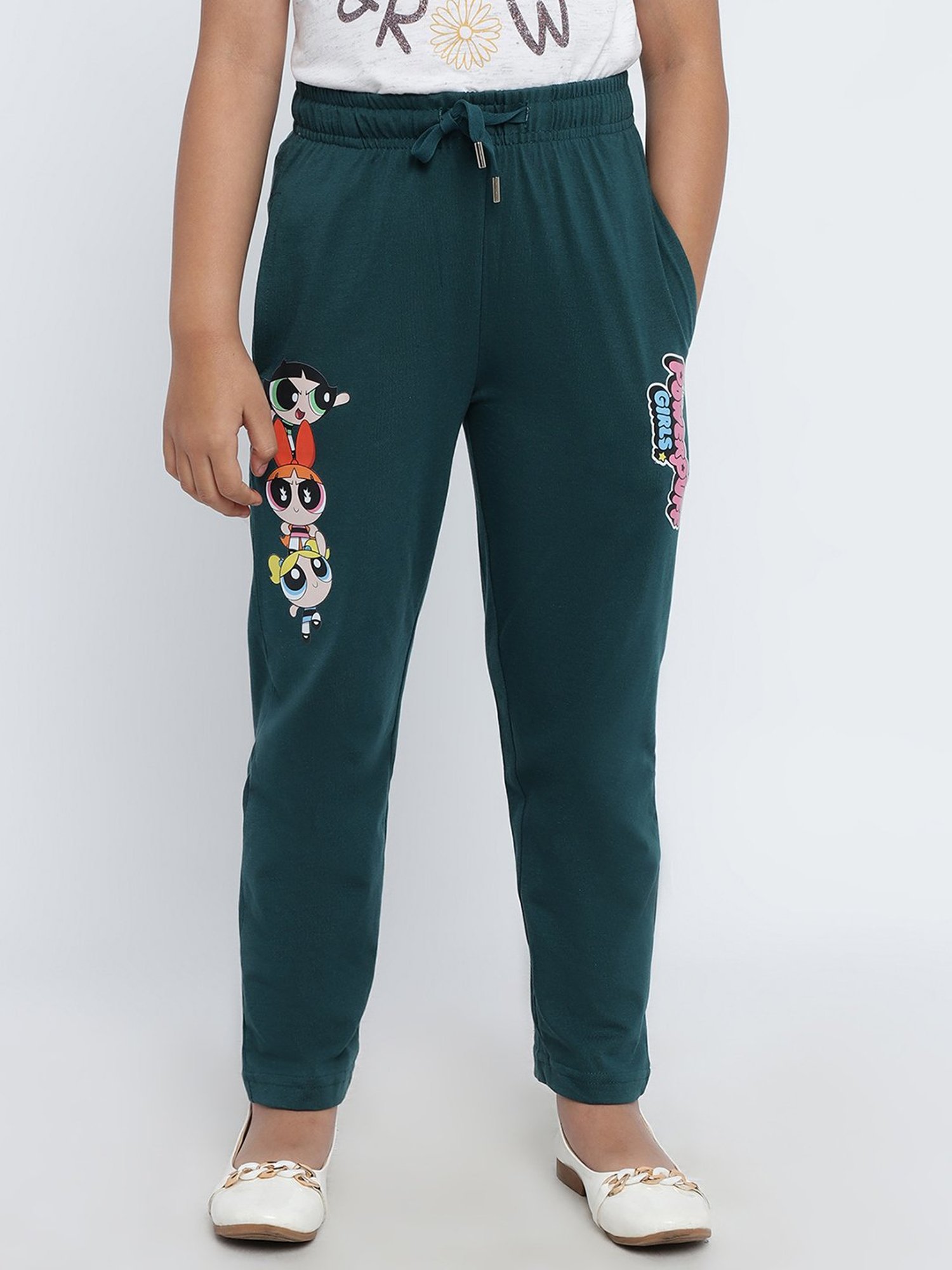 METTLE Girls Teal Powerpuff Girls Print Trackpants