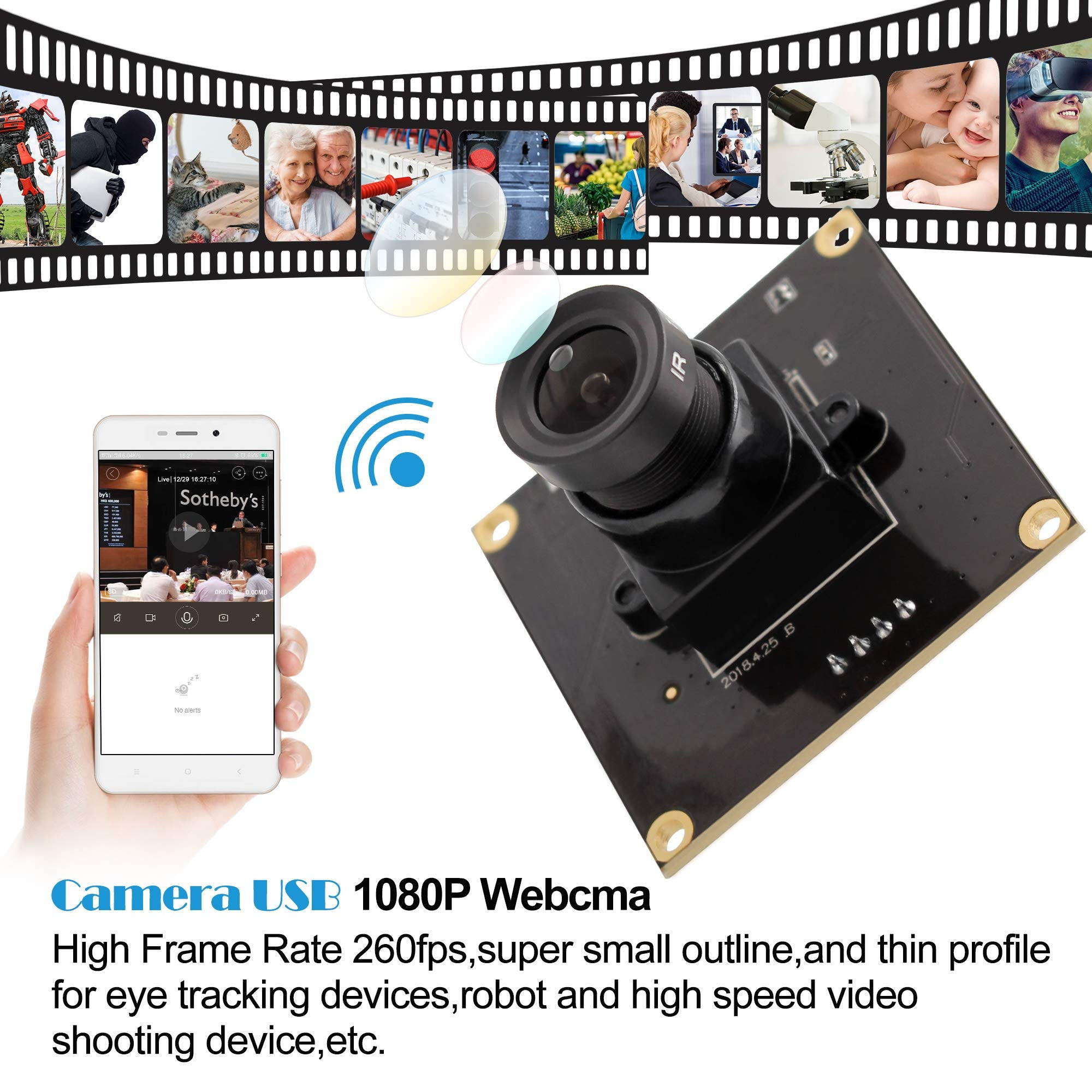 2MP Web Camera Module High Frame 640x360@ 260fps USB Webcamera 1080P Web Camera Module for Surveillance Industrial Home Web 2.0 for PC,ATM,Mobile Phone,Kiosk High Speed Webcams