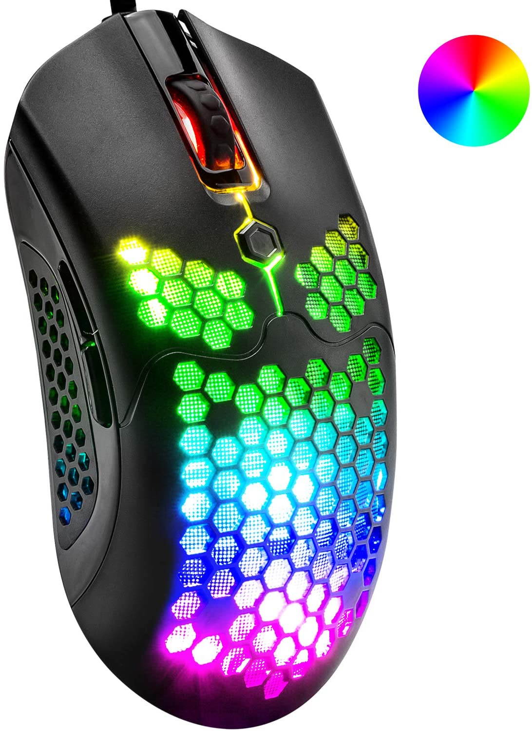 Wired Lightweight Gaming Mouse,26 RGB Backlit Mice with 7 Buttons Programmable Driver,PAW3325 12000DPI Mice,Ultralight Honeycomb Shell Ultraweave Cable Mouse for PC Gamers and Xbox and PS4 Users
