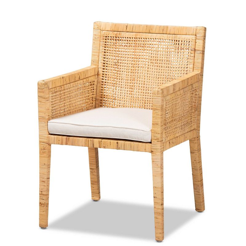 Karis Wood and Rattan Armchair Natural/White - Baxton Studio