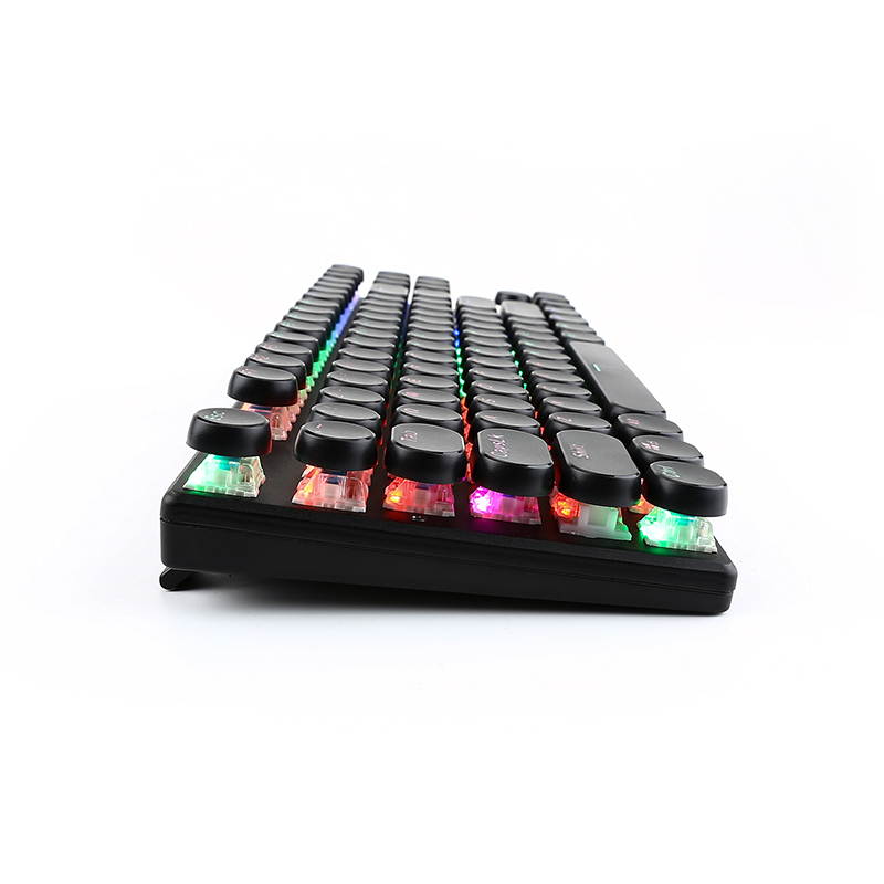 1506 RGB Mechanical Keyboard Retro Gaming Keyboard-Blue Switches-87 Key Round Keycaps RGB LED Illuminated Backlit Keyboard for PC/Mac Gamer, Typist