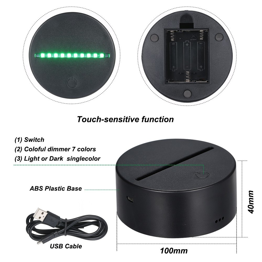 3D Visual Illusion Lamp Transparent Acrylic Night Light Built-in Battery