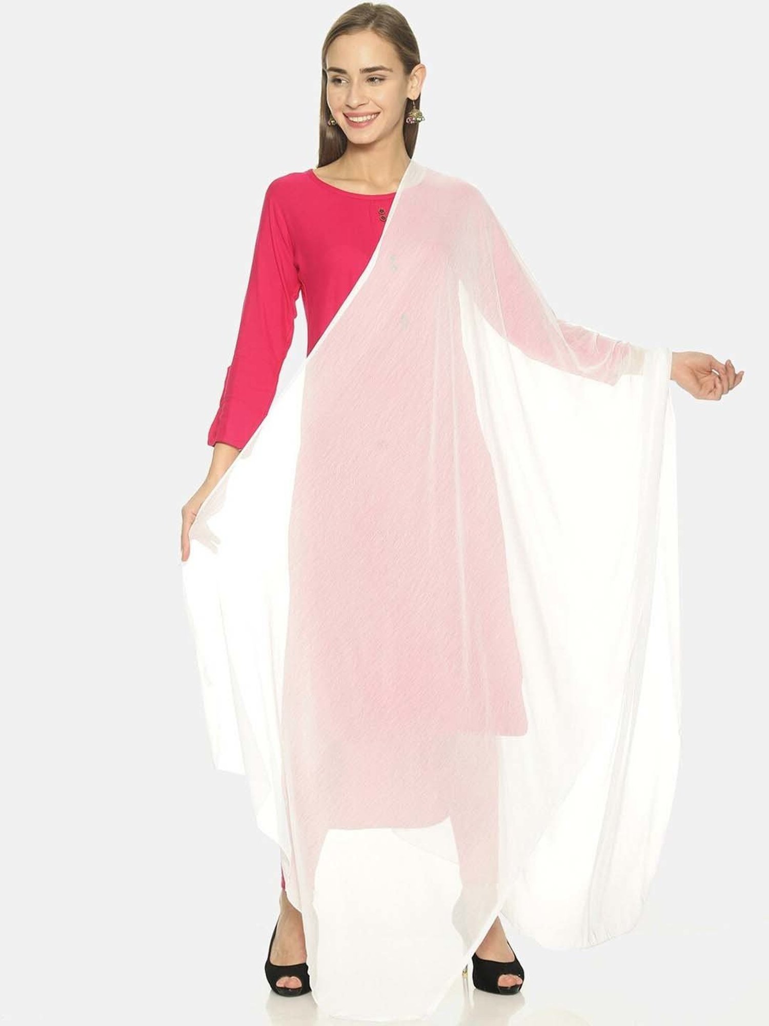 TWIN BIRDS Blue & Off-White Plain Dupatta - Pack Of 2